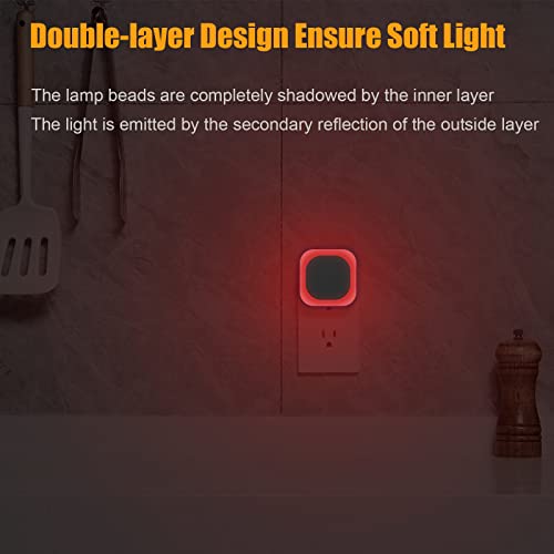 2 Pack Red Night Light Plug into Wall, Dim Glow for Sleep, Eye-Care | Dimmable Reflected Light, Dusk to Dawn Sensor, Plug-in LED Nightlight for Adults, Kids, Nursery, Bedroom, Bathroom, Toilet - color: Red