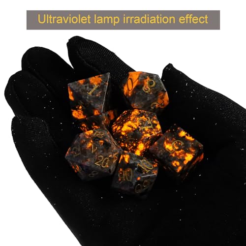 Natural Flame Yooperlite Stone Dice Set,7 Pcs Yooperlite DND Dice with Box Used for Dungeon and Dragon Dice Games (Flame Yooperlite) - color: Flame Yooperlite
