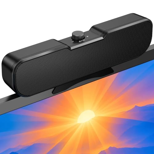 Cirqon Computer Speakers for Desktop PC, Easy Volume Knob, Sturdy Clamp, Clear Loud Sound, Laptop Speakers with Compact Design, USB/USB C Adapter for Power and Audio(Black)