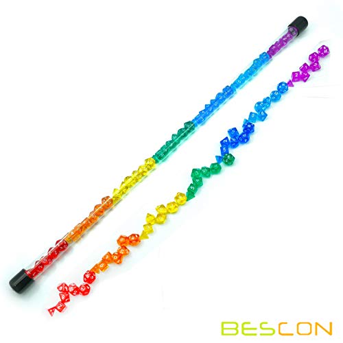 Bescon 49pcs Rainbow Gem Mini Polyhedral Dice Set in Long Tube, Rainbow Transparent Mini RPG Dice 7X7pcs, Mini Gem Dice Set - color: 7x7 49pcs Gem Rainbow Tube