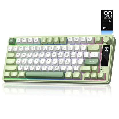Womier DK75 75% Wireless Gaming Keyboard, RGB Backlit Creamy Keyboard with Media Knob, OLED Screen, Tri-Mode 2.4GHz/USB-C/BT5.0, Anti-Ghosting No-Conflict Silent Membrane Keyboard for MAC Windows - color: Green