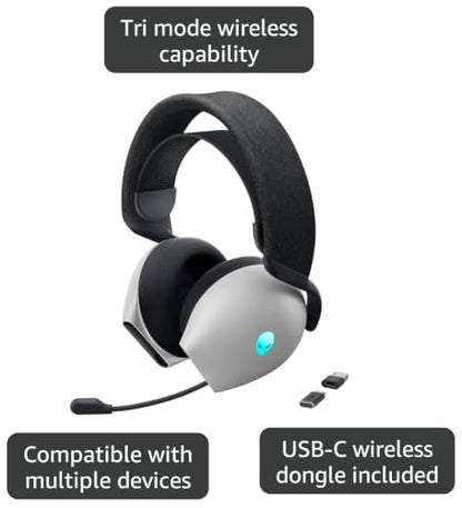 Alienware Wired Gaming Headset AW520H | 6.6 ft Cable, Hi-Res Audio, 20-40000 Hz, Memory Foam, Breathable Fabric, Lunar Light - color: Lunar Light