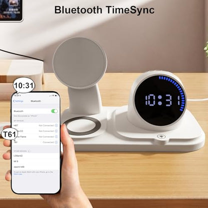 6-in-1 Wireless Charging Station with Bluetooth Speaker,Digital Clock and Ambient Lights,Fast Wireless Charger for Multiple Devices for Apple - iPhone 17 16 15 14 13 12 Pro Max Apple Watch Airpods