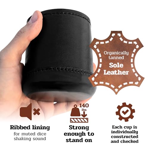 Alex Cramer Golden Gate Dice Shaker Cup Set - 5 White Dice, Drawstring Pouch & Book of Dice Games (Liar’s Dice) Included - Leather Dice Cup - Quiet Shaking. - style: Personalized Cup-black Liner