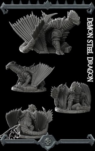Malastrix The Onyx Engine | Demon Steel Dragon | Chardalyn Dragon | Miniature for Tabletop Games Like D&D and War Gaming Large