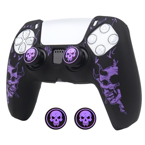 Horned Skull Controller Skin Cover Compatible with PS5/Playstation 5 Controller, RALAN Protector Case Customised Thumb Grip - color: Horned skull Purple