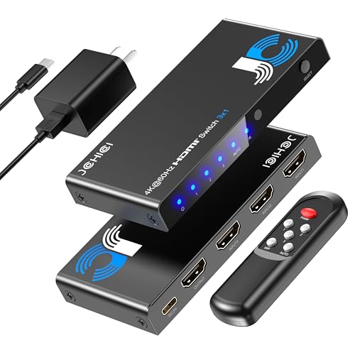 HDMI Switch 3 in 1 Out, 4K@60Hz Switcher Splitter, Auto-Switching HDMI 2.0 Switcher with Remote, HDCP 2.2/HDR/3D, Works with PS5/PS4/Switch/Xbox/PC - size: 1x3 HDMI Switch 4k