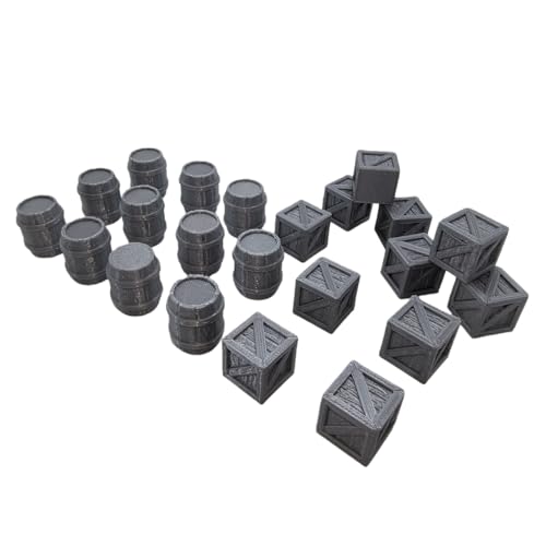 Crates and Barrels DND Terrain Compatible DND Terrain for 25mm Dungeons and Dragons, D&D,40k, RPG, 25mm MiniaturesTabletop RPGs, Wargame Scenery(12PCS Crates+11PCS Barrels)