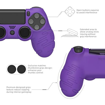 PlayVital Line & Dot Purple Silicone Cover Skin for ps4 Controller, Anti-Slip Soft Protector Case Cover with Thumb Grip Caps - color: Purple