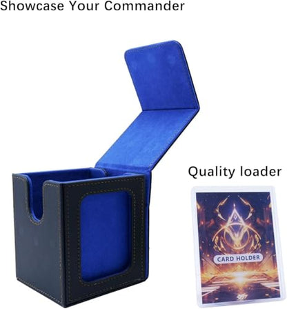 CMFYlive Card Deck Box with Commander Display, MTG Deck Box Fits 100+ Double Sleeved Cards, PU Leather Cards Storage Box TCG Card Storage Box with 2 Dividers and 1 Toploader (Black&Blue) - color: Blue 1
