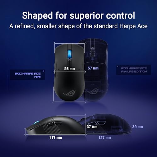 ASUS ROG Harpe Ace Mini Wireless Esports Gaming Mouse – Small Compact Design, Right-Handed, 49g Lightweight, Tri-Mode Connectivity, 36K DPI, up to 105Hr Battery, Pro-Approved, PC/Mac Support - Black - color: Black, style: Harpe Ace Mini