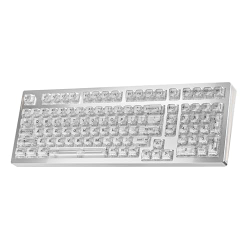 kutethy KY98 Wireless Mechanical Keyboard with Transparent Keycaps,Full Aluminum CNC,Hot-swappable,Pre-lubed Clicky Switches,Gasket Structure,RGB Backlit,BT5.0/2.4G/USB-C Wired (Silver) - color: Silver