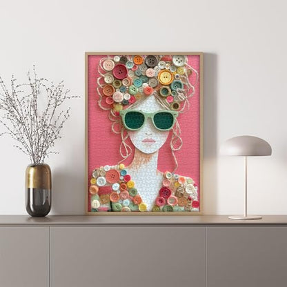 Impossible Puzzle for Adults 1000 Pieces, PICKFORU The Button Muse Jigsaw Puzzle Beauty Lady Aesthetic Art, Elegant Women Puzzle Hard Challenge Collage - style: Button Muse Puzzle