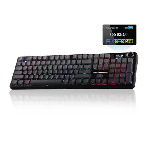 EPOMAKER X Aula F108 PRO Wireless Gaming Keyboard with Screen, 8000mAh Battery, 104 Hot-Swappable and Programmable Keys and Knob, RGB Backlight, for Mac/PC/Android (Black Gradient) - color: Black Gradient