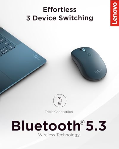 Lenovo Yoga Bluetooth Silent Mouse, 3 Level DPI Adjustment, 36 Month Battery Life, Bluetooth 5.3, 3 Device Paring, Whisper Quiet, Programmable Buttons, Smooth Finish, Tidal Teal - color: Tidal Teal