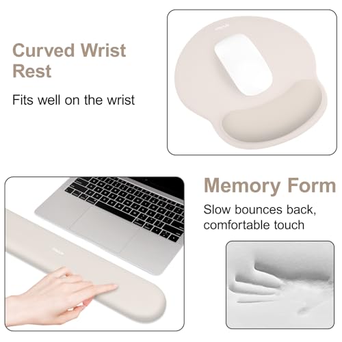 MOSISO Wrist Rest for Mouse Pad Set, Large Gaming Deskpad, Stone Gray | Circle Curved Mousepad&Keyboard Wrist Rest&Coaster, Ergonomic Non-Slip Mousepad&Easy Typing Pad with Silicone Lining - color: Stone Gray