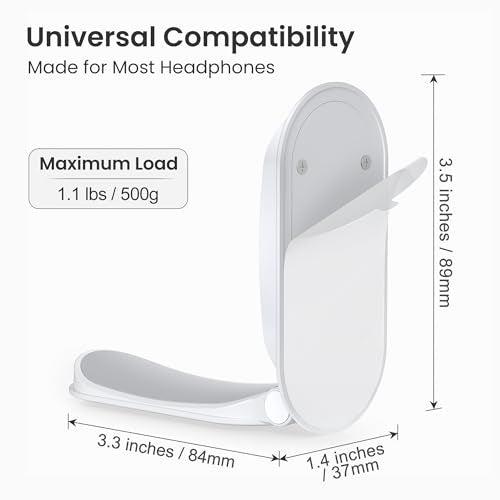 Itramax Wall Mount Headphone Hanger,Adhesive Headset Holder for Desk,2 Pack Foldable Headphone Monitor Stand Holder,Sticky PC Gaming Headset Earphone Hook for AirPods Max,HyperX,Sennheiser,Xbox-White