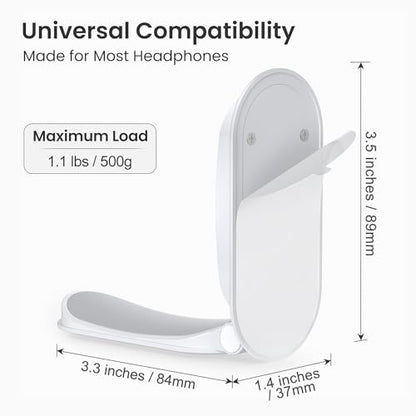 Itramax Wall Mount Headphone Hanger,Adhesive Headset Holder for Desk,2 Pack Foldable Headphone Monitor Stand Holder,Sticky PC Gaming Headset Earphone Hook for AirPods Max,HyperX,Sennheiser,Xbox-White