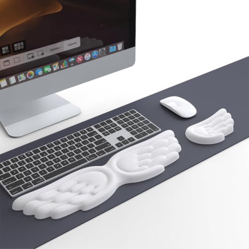 inbesk Angel Wing Wrist Rest Ergonomic Memory Foam Wrist Rest for Computer Keyboard Mouse Set, Cute Gaming Keyboard Cushion Hand Support PU Leather Surface Anti-Slip Waterproof White Angel Wing(white) - color: White
