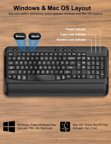 Wireless Keyboard and Mouse Combo, EDJO 2.4G Full-Sized Ergonomic Computer Keyboard with Wrist Rest and 3 Level DPI Adjustable Wireless Mouse for Windows, Mac OS Desktop/Laptop/PC, Carbon Black - color: Carbon Black