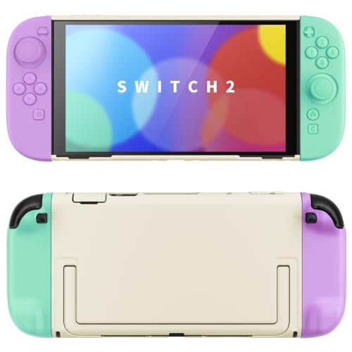PlayVital Protective Case for Nintendo Switch 2 - Cute Dockable Hard Case Shell for Switch 2 with Thumb Grip & Sticker & Button Caps, Anti-Scratch & Shockproof Cover Skin - Soft Violet & Mint Green - color: Soft Violet & Mint Green