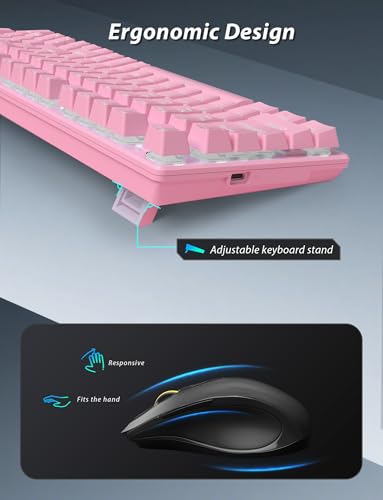 Wireless Mechanical Gaming Keyboard and Mouse Combo, 98 Keys RGB Backlit Rechargeable 2000mAh Battery, 3-Mode BT5.0/2.4G/USB-C (Pink) - color: Pink