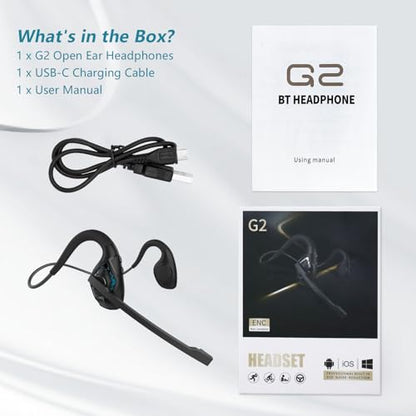 BANIGIPA Bluetooth Headset with Boom Microphone, Open Ear Headphones w/Noise Canceling Mic, Wireless Headset for Phone Laptop PC Computer, Light and Comfortable for Office Meeting Home Working-10 Hrs