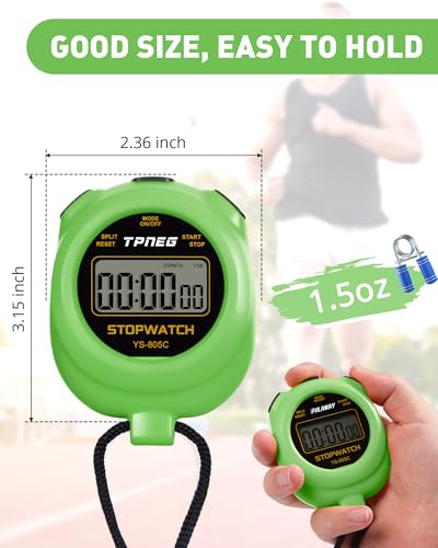 TPNEG Simple Stopwatch Timer - Easy to Use, Set Up, Read, and Carry - Large Display - On/Off, AAA Battery - Ideal for Coaches, Track and Field, Soccer Referees, Sports, Classroom - color: Green