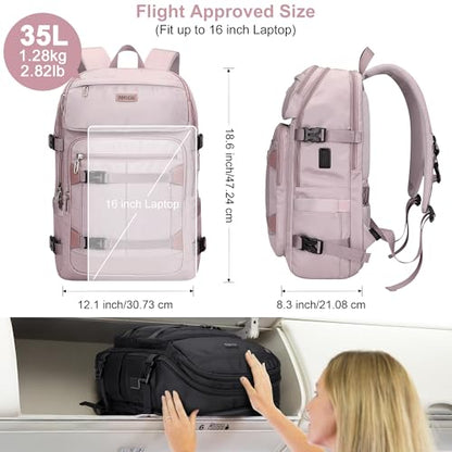 PIJUSHI Casual Travel Backpack for Women with 16" Padded Laptop Compartment | Carry On Luggage with USB Charging Port, 1680D Water-Resistant Nylon, Airline Approved, For Daily, Hiking - color: Ashen Purple