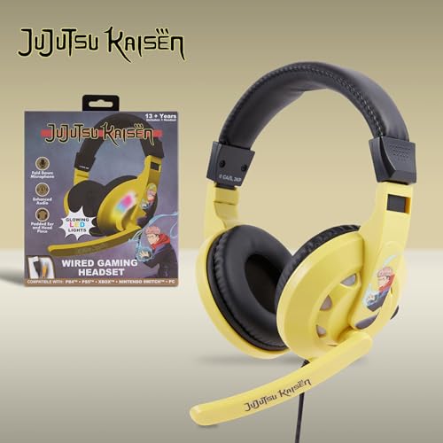 Jujutsu Kaisen Gaming Headset with Mic, Wired Headphones, Microphone, LED | Jujutsu Kaisen wired gaming headset, mic, LED lights, padded over-ear comfort, enhanced audio, PC gaming setup. - color: JJK