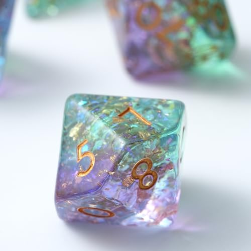 Prismatic Realm Resin Dice Set for DND – 7pc Polyhedral Set with Glitter & Foil – Stunning and Cool RPG Dice for Dungeons & Dragons, and Other TTRPGs – Unique Natural Distribution - color: Prismatic Realm