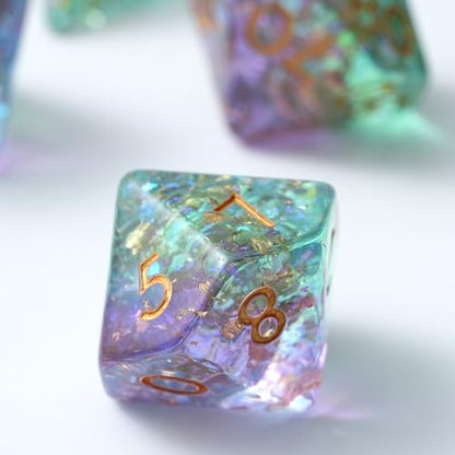 Prismatic Realm Resin Dice Set for DND – 7pc Polyhedral Set with Glitter & Foil – Stunning and Cool RPG Dice for Dungeons & Dragons, and Other TTRPGs – Unique Natural Distribution - color: Prismatic Realm