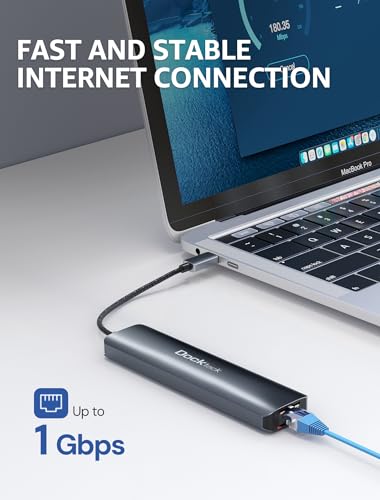 dockteck 7-in-1 USB C Hub with 4K 60Hz HDMI, 1Gbps Ethernet, 100W Power Delivery, SD/TF Card Slots, USB 3.0 Data Ports for MacBook, iPad Pro, XPS - style: Pro series