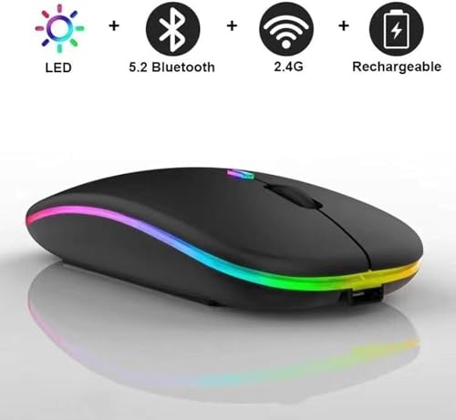 2 Pack Wireless Bluetooth Mouse,LED Dual Mode Rechargeable Silent Slim Laptop Mouse,Portable(BT5.2+USB Receiver) Dual Mode Computer Mice,for Laptop,Desktop Computer,ipad Tablet,Phone,TV (Black) - color: 2 pack black