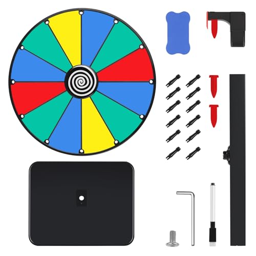 Pionites 12 Inch 12 Slots Prize Wheel Tabletop Fortune Spin with Dry Erase Marker and Eraser for Engaging Home Parties, Trade Show, Carnival Events (12'' 12slots)