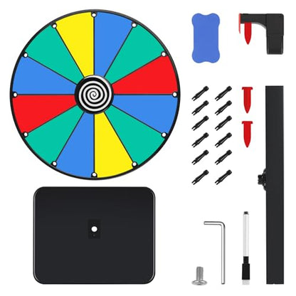 Pionites 12 Inch 12 Slots Prize Wheel Tabletop Fortune Spin with Dry Erase Marker and Eraser for Engaging Home Parties, Trade Show, Carnival Events (12'' 12slots)