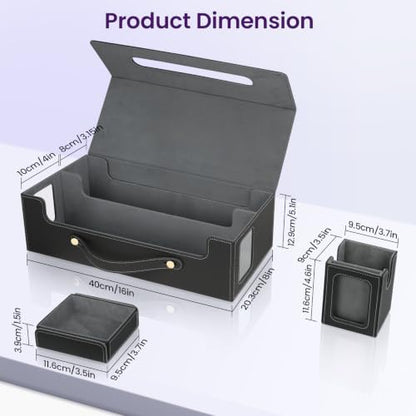 MTG Commander Deck Box 6-in-1, Large Trading Card Storage Case with 4 Removable Card Deck Boxes, Display Windows, Dice Box & Playmat Compartment, Holds 2000+ Unsleeved Cards, Black Gray - color: Black Gray, size: 6-IN-1 with Playmat Space