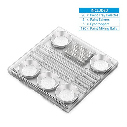 DIYESMART 120pcs Paint Mixing Balls 5.5mm/apr. 0.22” (316 Stainess Steel), 20pcs Paint Tray, 2pcs Paint Stirrer and 6pcs 3ml Paint Eyedroppers Suit for Mixing Model Paints, Mixing Nail Polish… - size: 1202022