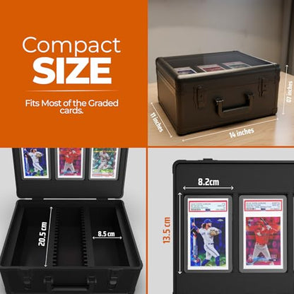 Baseball card storage box, 3 Row Lockable Graded Card Case with Acrylic Display, Holds 120+ BGS SGC PSA Slab Case & Sports Cards Case,Heavy Duty Proctive Baseball Card Storage Box