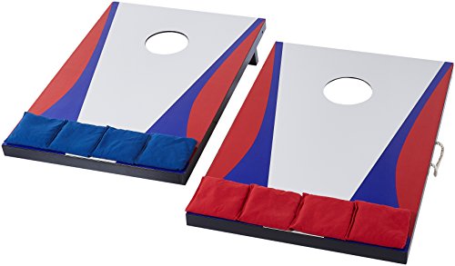 Amazon Basics Portable Cornhole Set, Outdoor Game Bean Bag Toss with Carrying Case, Blue/Red