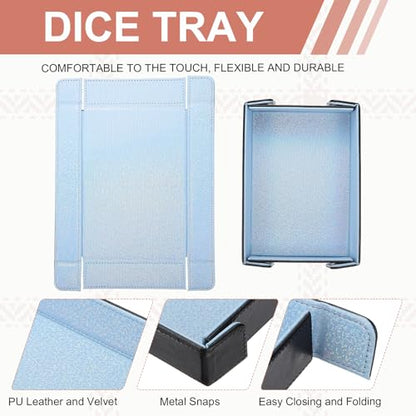 Dice Tray PU Leather Mat Magnetic Folding Dice Rolling Tray Holder Laser Gradient Rectangle Storage Box Perfect for DND Table Games & Entryway & Nightstand Organizer (Sky Blue) - color: Sky Blue