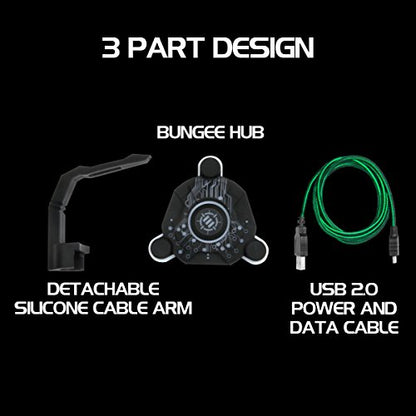 ENHANCE LED Gaming Mouse Bungee Cord Holder with 4-Port USB Hub - Green Lighting - Cable Management & Increased Accuracy for Pro eSports & Competitive Games