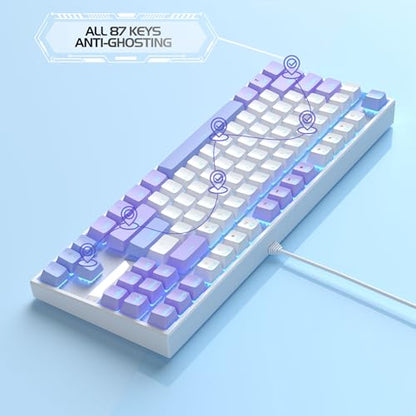 MageGee 75% Mechanical Gaming Keyboard, Red Switch, LED Blue Backlit, 87 Keys Compact TKL Wired Computer Keyboard for Windows Laptop PC Gamer - White/Purple - color: White Purple/Red Switch