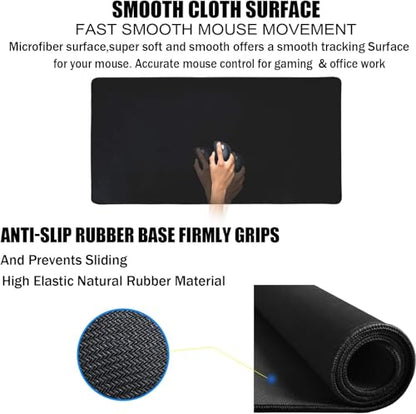 Gaming Mouse Pad, Large Mouse Pads Waterproof Extra Large Big Mouse Pad with Stitched Edge, XXXL Non-Slip Black Computer Mousepad Desk Mat for Gamer, Office & Home, Black - color: Black, size: 35.4L x 15.7W inches