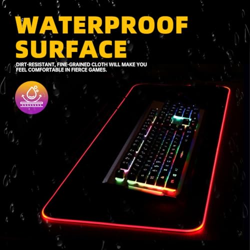 Large RGB Gaming Mouse Pad,Full Desk XL Extended Gaming Mousepad,14 Modes Glow, 7 LED Colours,Balanced Control & Speed - Non-Slip Rubber Base & Smooth Fabric Surface