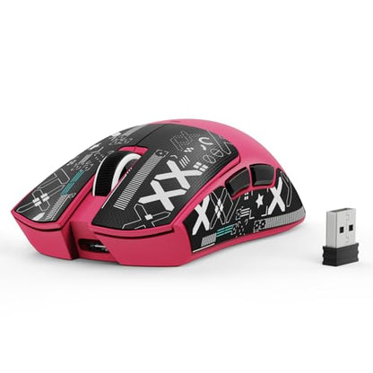 ATTACK SHARK X11SE Wireless Gaming Mouse, 59g Lightweight, Magenta&Tape | Bluetooth/2.4Ghz Wireless/Wired Connectivity, 22K DPI, PixArt PAW3311 Gaming Sensor, 1K Polling Gamer Mice for PC/Mac - color: Magenta&Tape
