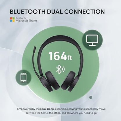 Yealink BH70 Teams Bluetooth Headset with Mic for Work, 35h Talk Battery | AI 3-Mic, 147g Lightest in its class, Teams Certified & Cisco Zoom Google 100+ Compatible, for Open Office/ WFH/ Call Center - color: Black (Teams), style: Dual (USB-C to A)