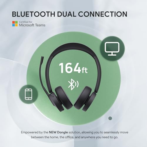 Yealink BH70 Wireless Bluetooth Headset with Microphone for Work, up to 35h Talking Battery Life, 3-Mic, 147g Lightweight Microsoft Teams Certified Headphone for Open Office, USB-C to A - color: Black (Teams), style: Dual (USB-C to A)