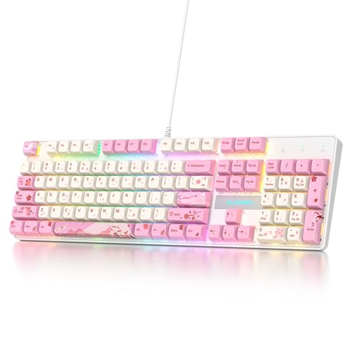 surmen Full Size Pink Keyboard with Number Pad, 104 Keys RGB Wired Mechanical Gaming Keyboard Backlit with PBT Keycaps Linear Red Switch for Laptop Desktop PC Gamers（104 Ying） - color: 104 Ying