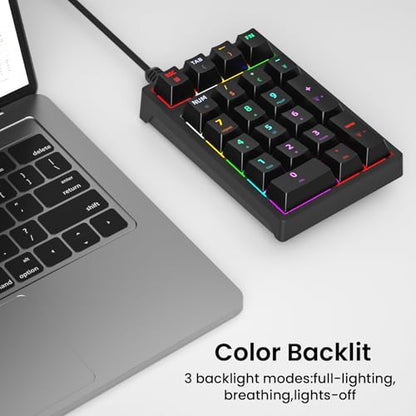 Gurjot Number Pad, Mechanical USB Wired Numeric Keypad with Color Backlit 21 Key Numpad for Laptop Desktop Computer PC Black (Blue Switches) - color: Black Number Pad